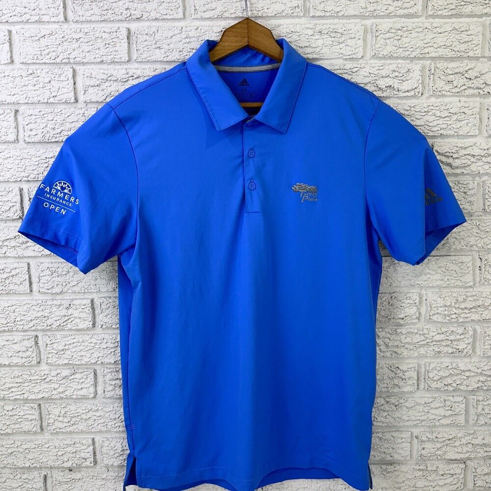 Adidas Polo Shirt Mens Med Blue Torrey Pines Farmers Insurance Open Golf Golfer